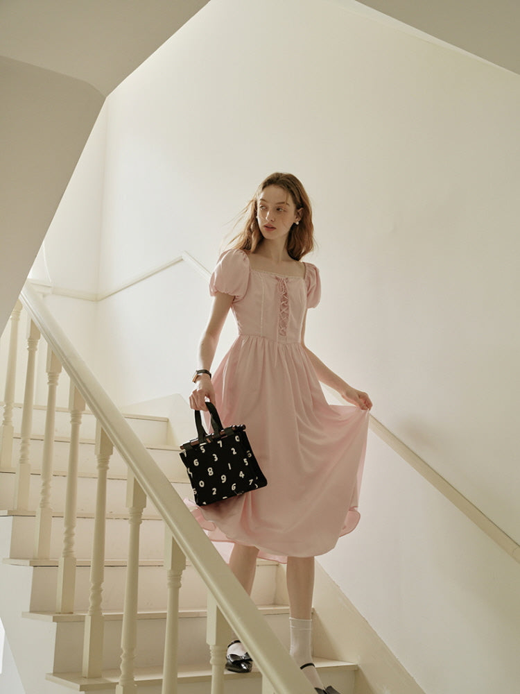 Square Neck Lace-Up Princess Dress