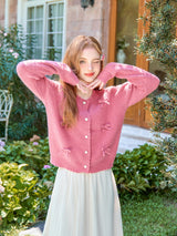 Romantic Ribbon Shell Button Knit Cardigan