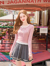 Frill Lace Ribbon Knit Top