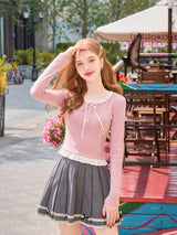 Frill Lace Ribbon Knit Top