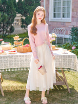 Ruffle Ribbon Detail Pink Knit