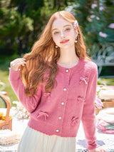 Romantic Ribbon Shell Button Knit Cardigan