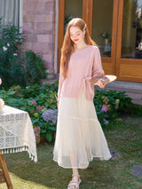 Pink Romantic Bow Cable Knit Sweater