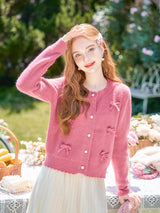 Romantic Ribbon Shell Button Knit Cardigan