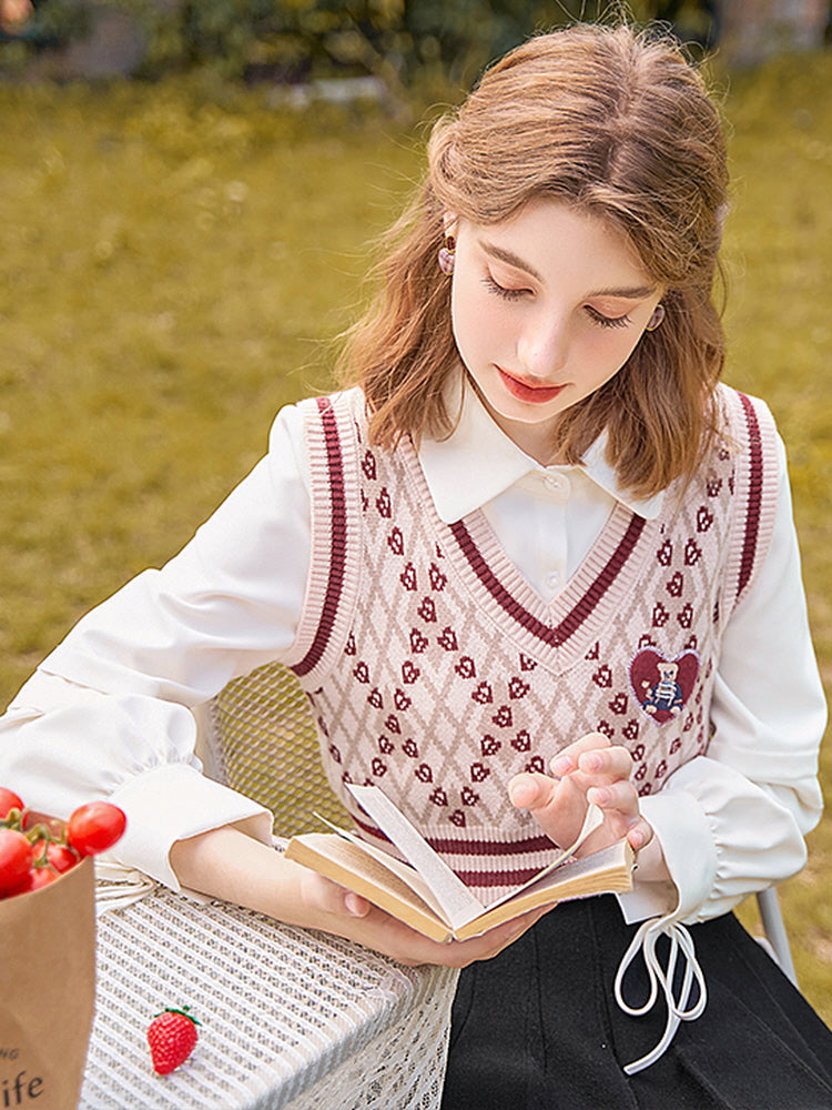 Girly School Love V-Neck Knit Vest