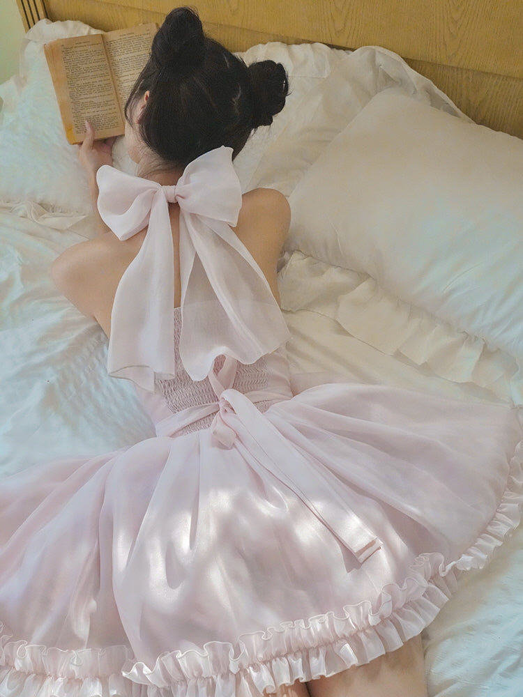 Luminous Blush Halter Dress