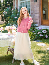 Romantic Ribbon Shell Button Knit Cardigan