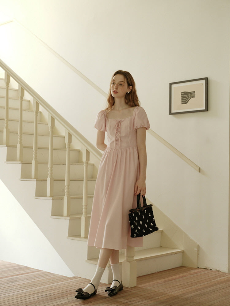 Square Neck Lace-Up Princess Dress