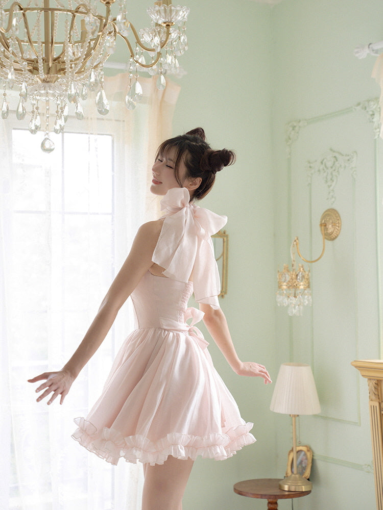 Luminous Blush Halter Dress
