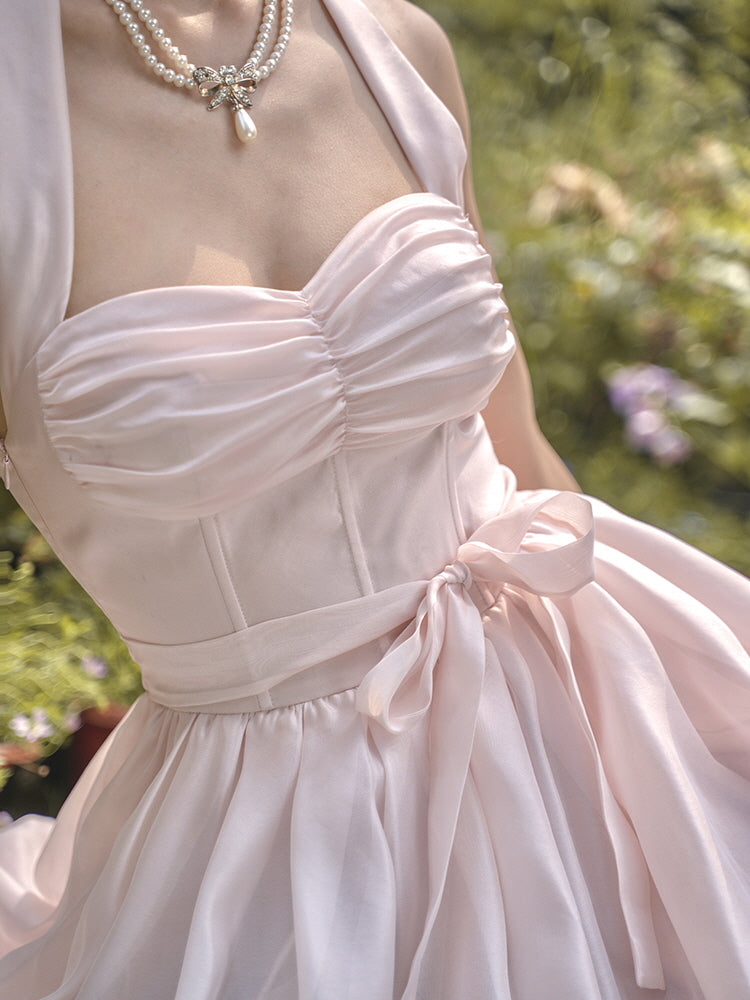 Luminous Blush Halter Dress
