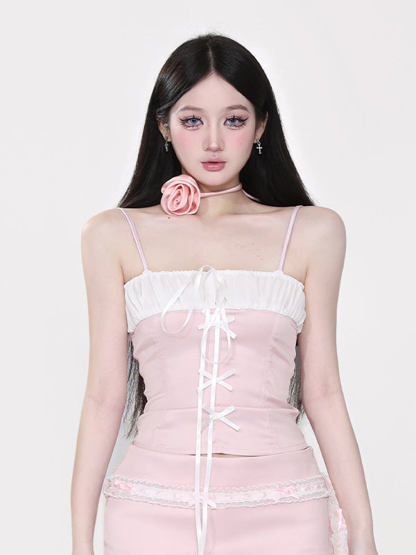 Coquette Satin Ribbon Lace-Up Corset Camisole