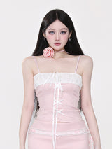 Coquette Satin Ribbon Lace-Up Corset Camisole