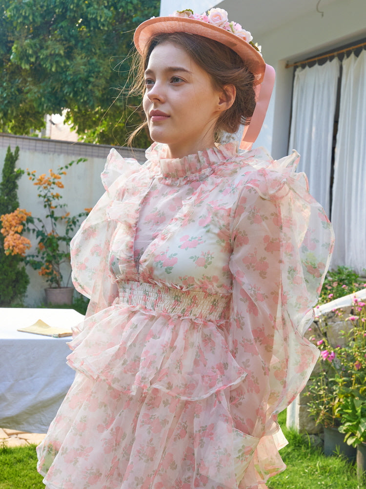 Garden Breeze Tiered Chiffon Dress