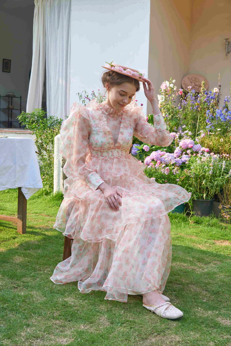 Garden Breeze Tiered Chiffon Dress