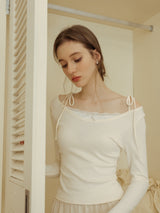 Lace Ribbon Off-Shoulder Knit Top