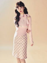 Pink Check Midi Skirt