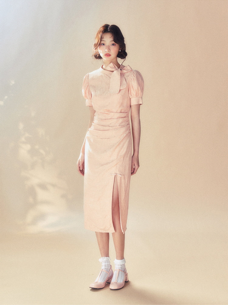 Vintage Bow Puff Sleeve Dress