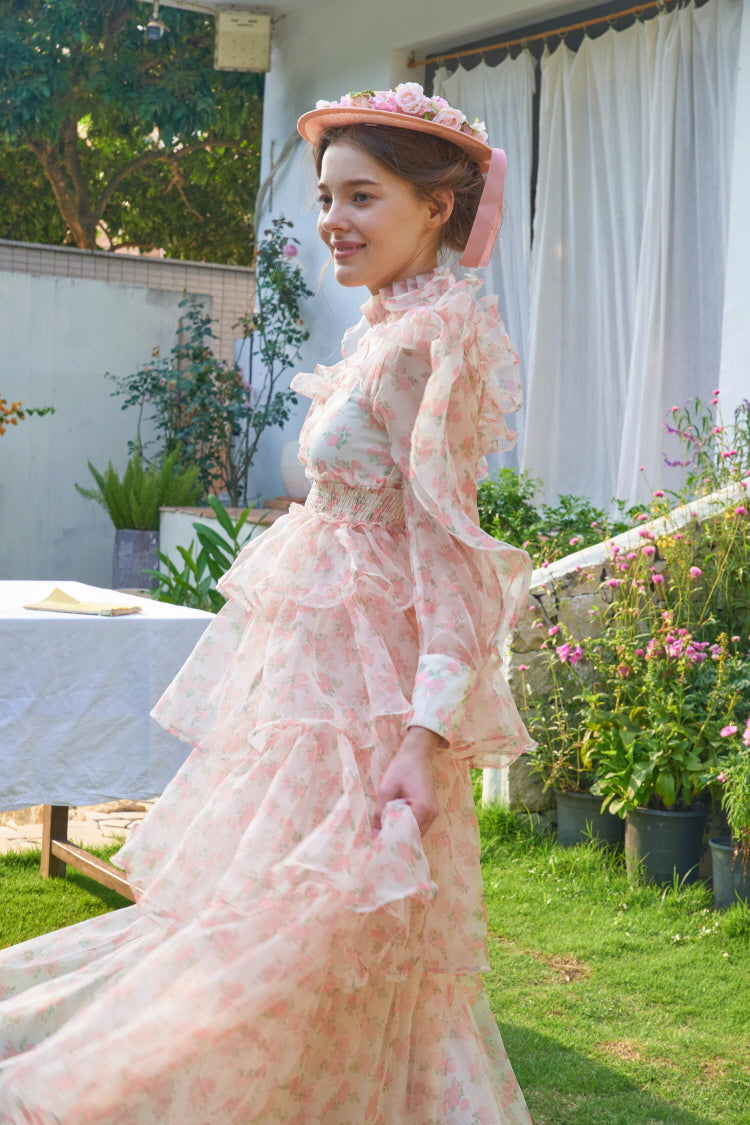 Garden Breeze Tiered Chiffon Dress