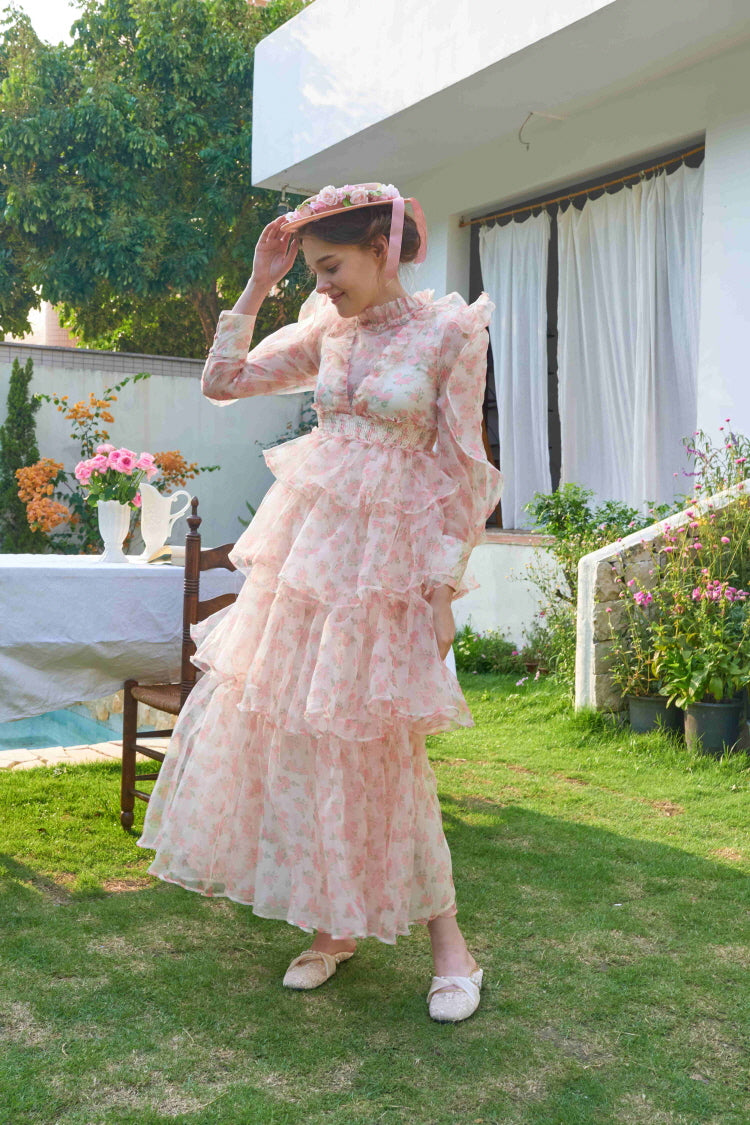 Garden Breeze Tiered Chiffon Dress