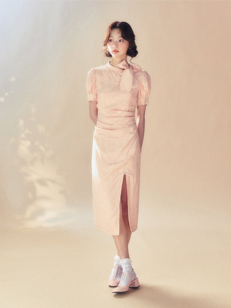 Vintage Bow Puff Sleeve Dress