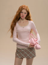 Pink Cozy Plaid Wool Mini Skirt
