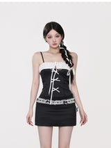 Coquette Satin Ribbon Lace-Up Corset Camisole