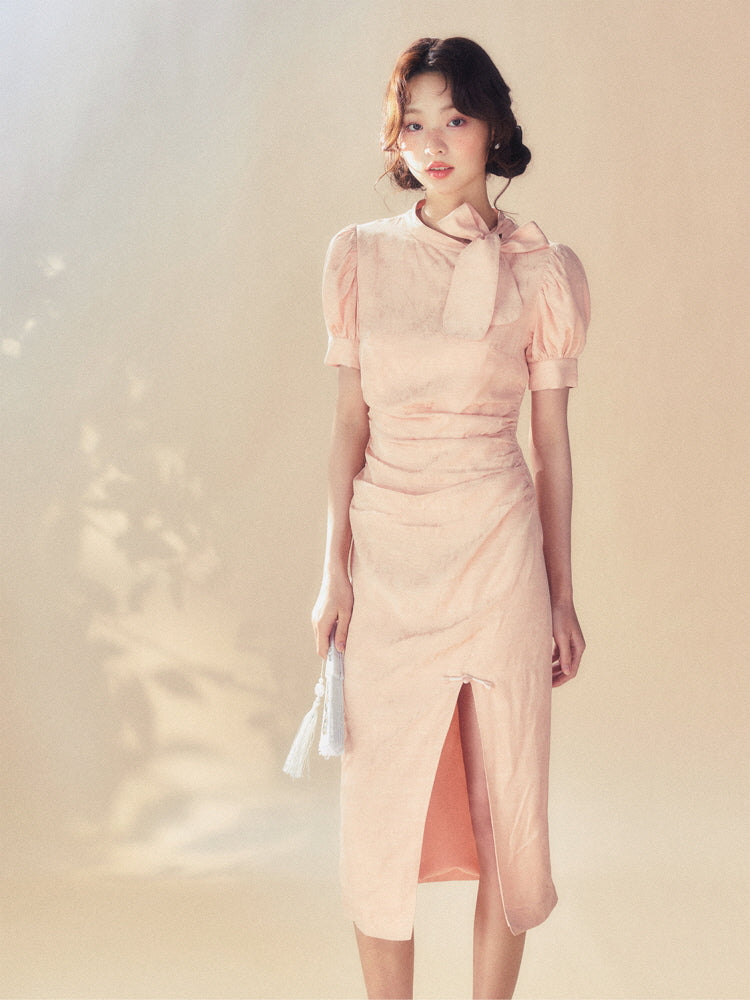 Vintage Bow Puff Sleeve Dress