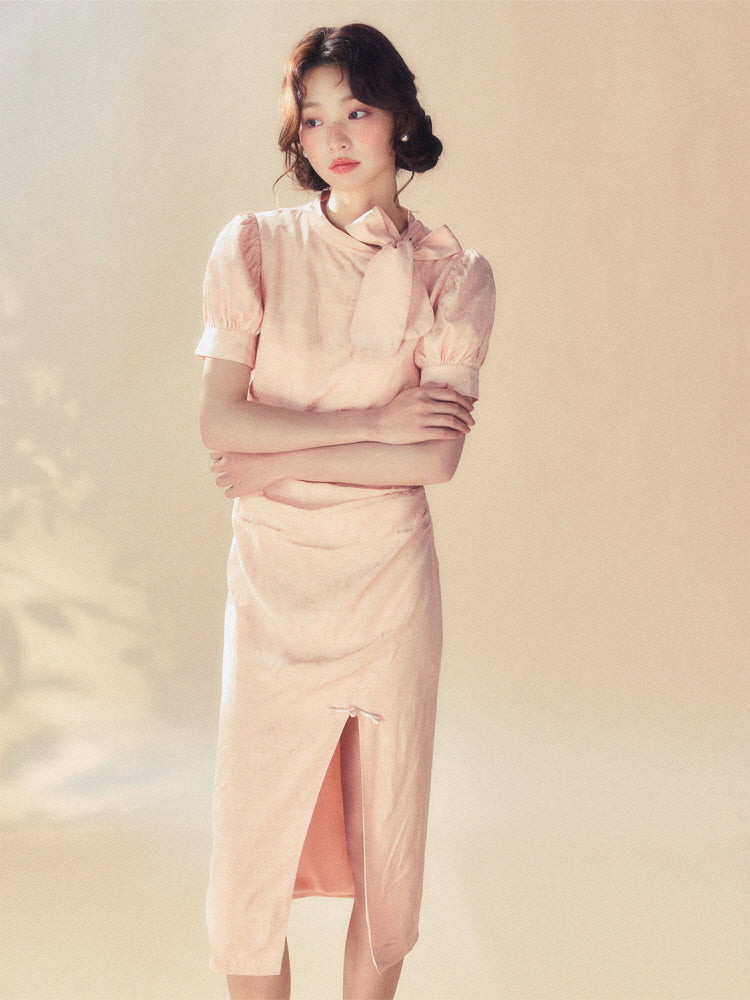 Vintage Bow Puff Sleeve Dress