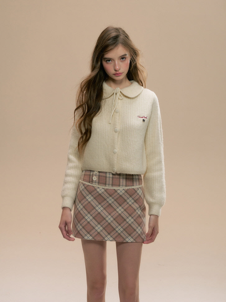 Pink Cozy Plaid Wool Mini Skirt