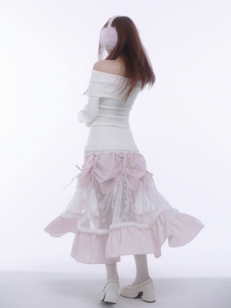Frosted Rose Off-Shoulder Knit Top