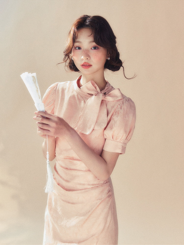 Vintage Bow Puff Sleeve Dress