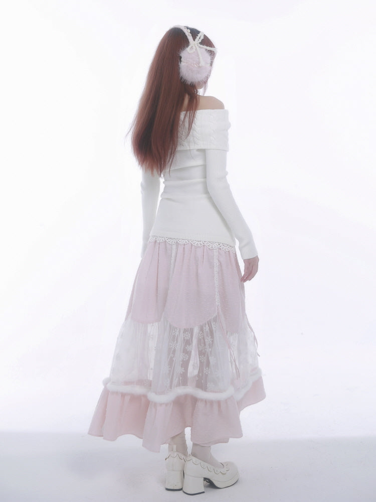 Frosted Rose Off-Shoulder Knit Top