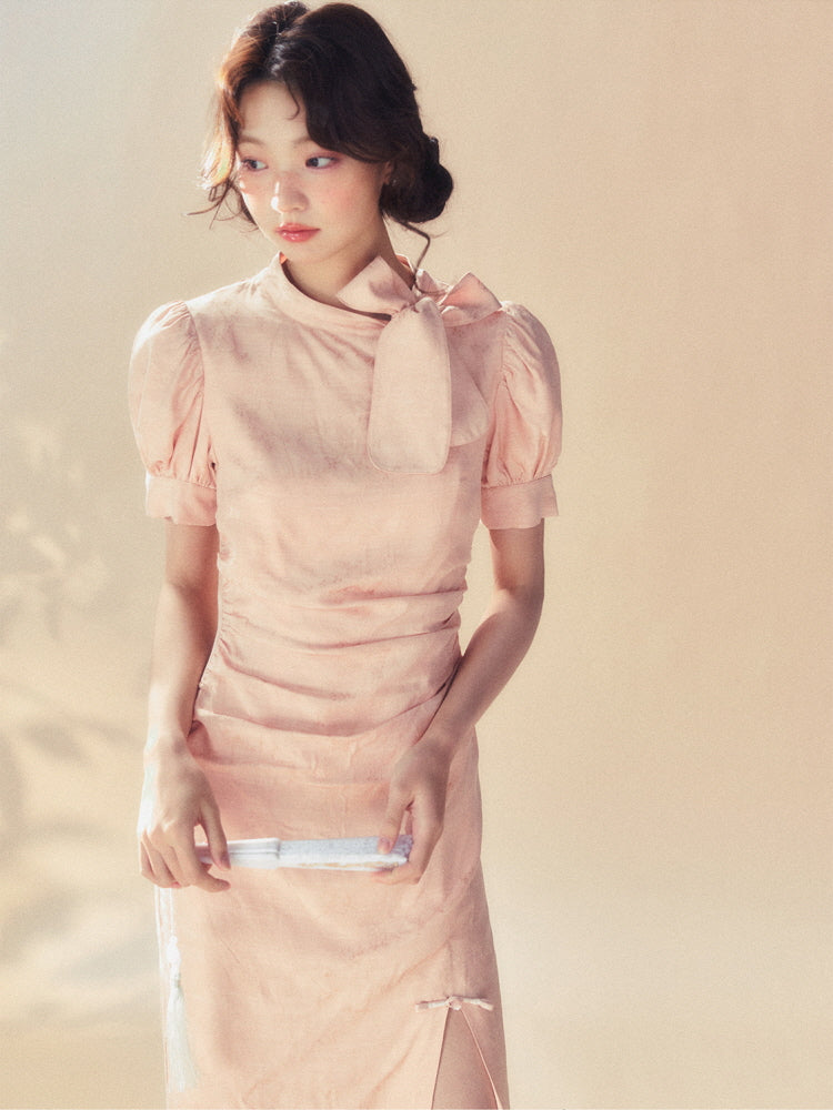 Vintage Bow Puff Sleeve Dress