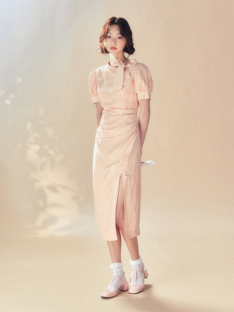 Vintage Bow Puff Sleeve Dress