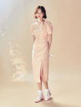 Vintage Bow Puff Sleeve Dress