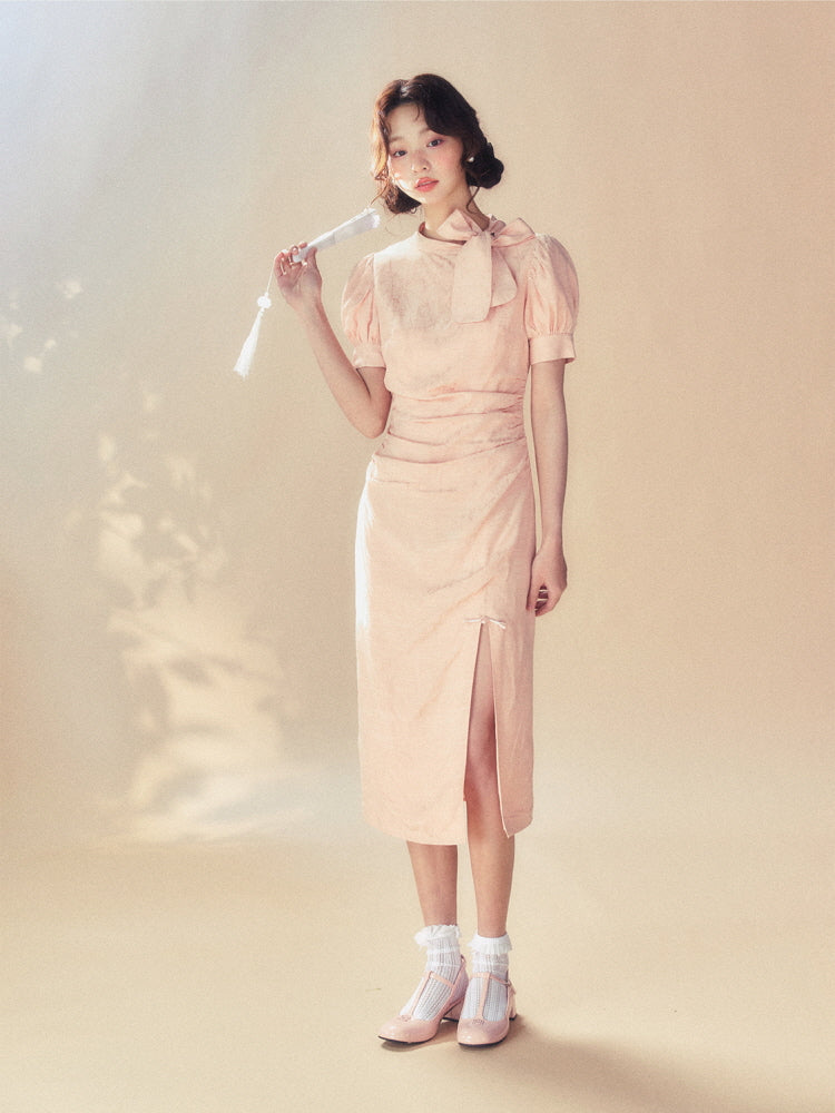 Vintage Bow Puff Sleeve Dress