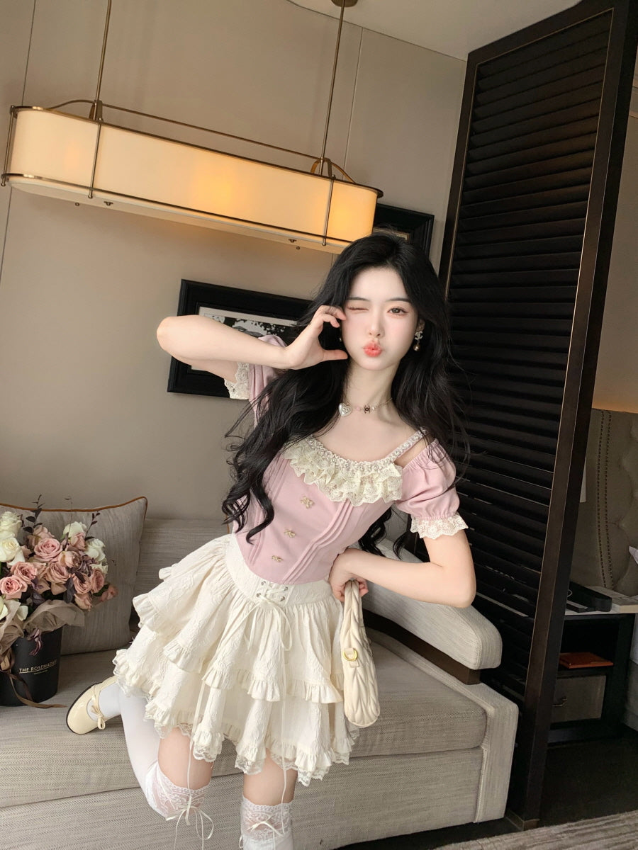 Lace-Tiered Corset Skirt