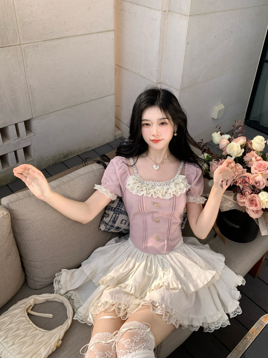 Lace-Tiered Corset Skirt