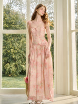 Rose Oil Painting Print Long Dress