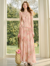 Rose Oil Painting Print Long Dress