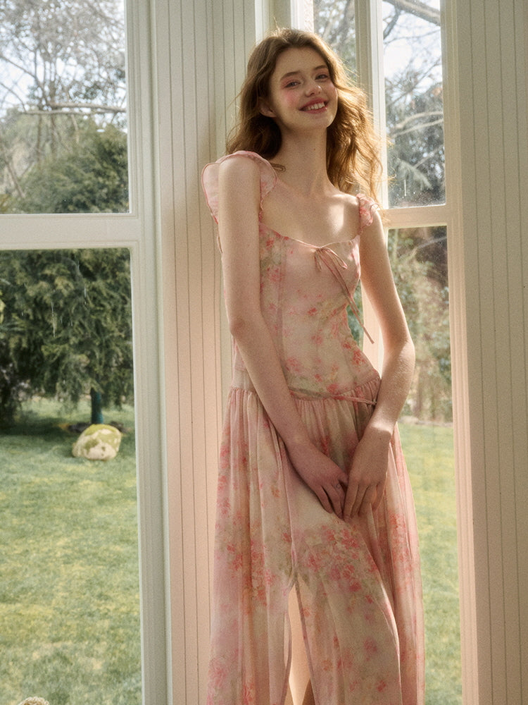 Rose Oil Painting Print Long Dress