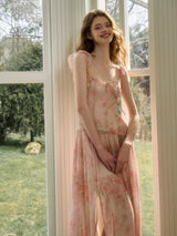 Rose Oil Painting Print Long Dress