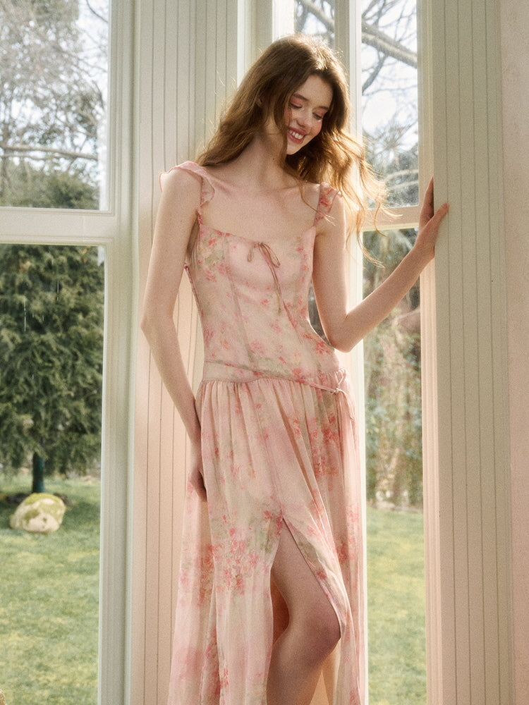 Rose Oil Painting Print Long Dress