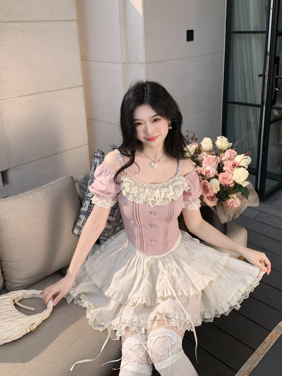 Lace-Tiered Corset Skirt