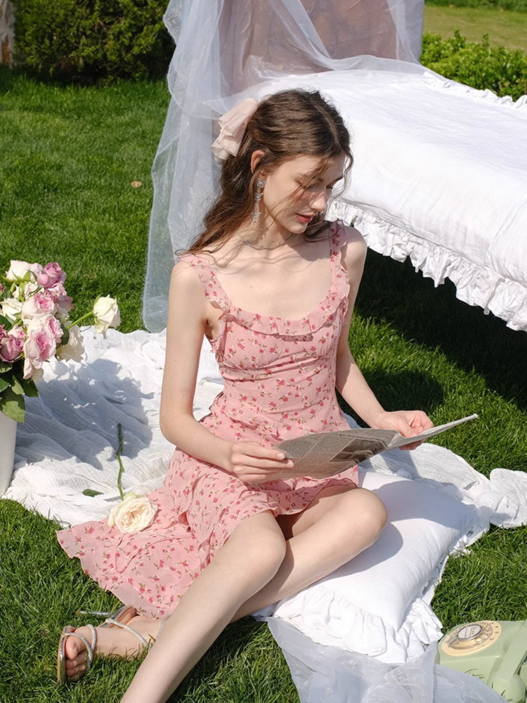 Rosé Garden Ruffle Dress
