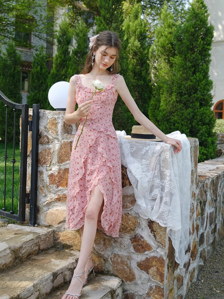Rosé Garden Ruffle Dress