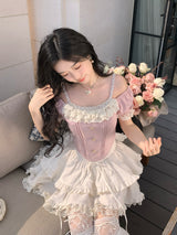 Lace-Tiered Corset Skirt