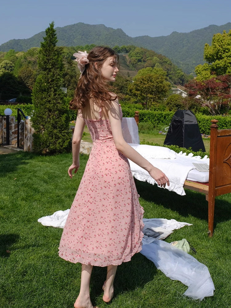 Rosé Garden Ruffle Dress