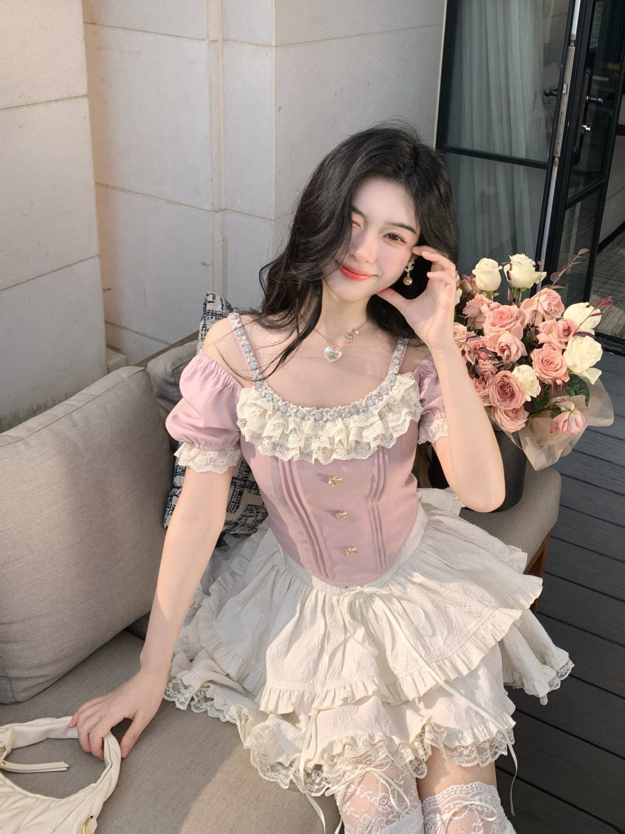Lace-Tiered Corset Skirt