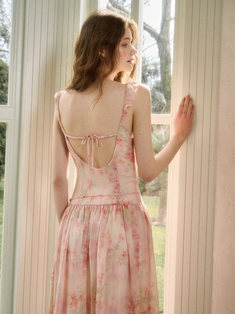 Rose Oil Painting Print Long Dress